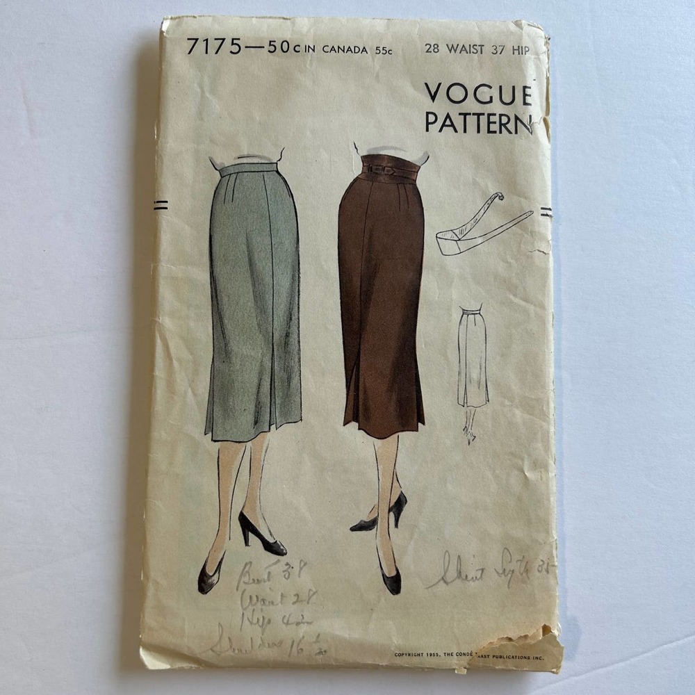 Vintage 1950's Vogue Pattern #7175 Skirt 28‎ Waist 37 Hip